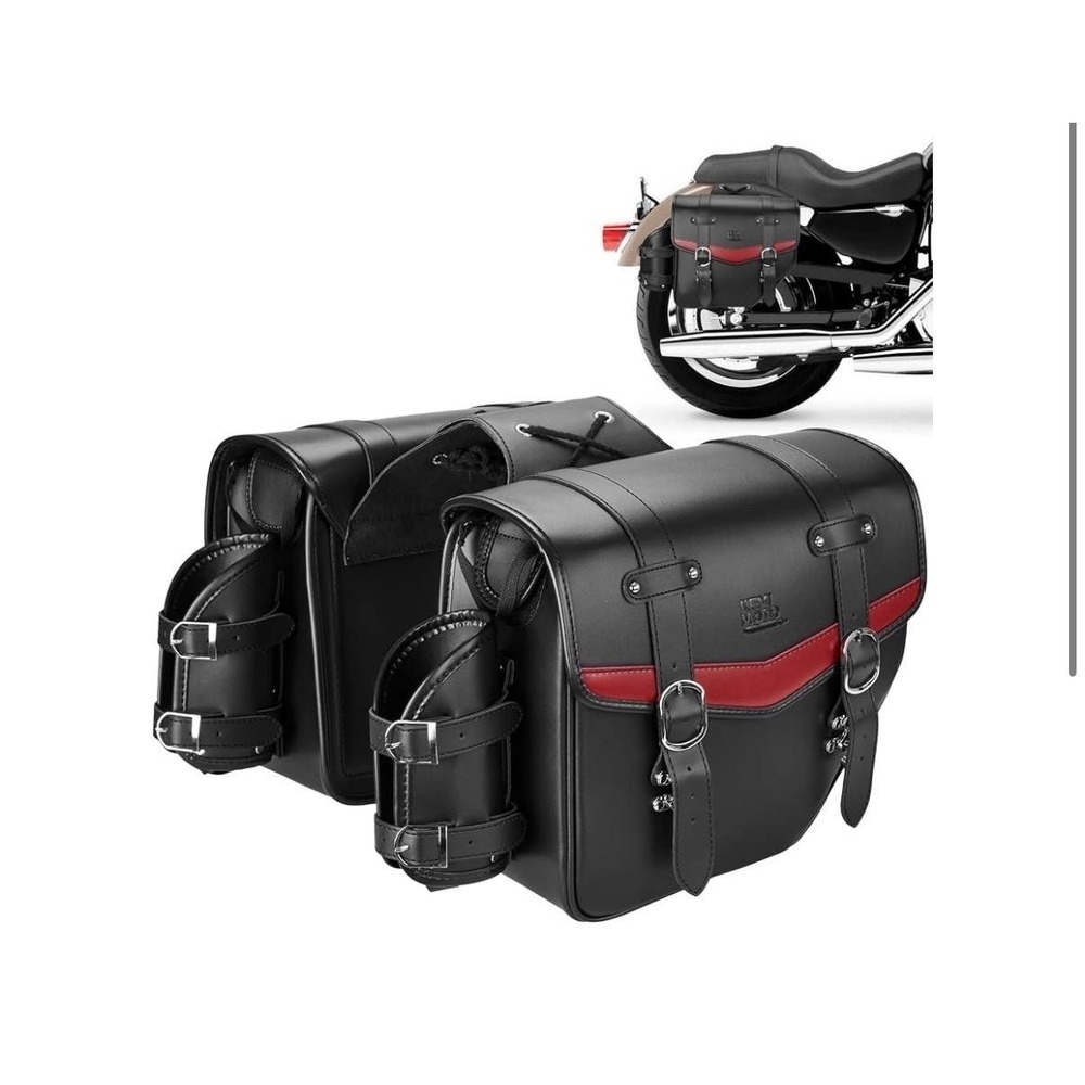 KEMIMOTO Motorcycle Saddlebags Pair Black Leather Quick Release Cup